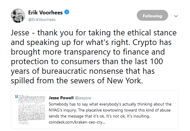 Erik Vorhees, CEO of ShapeShift Twitter
