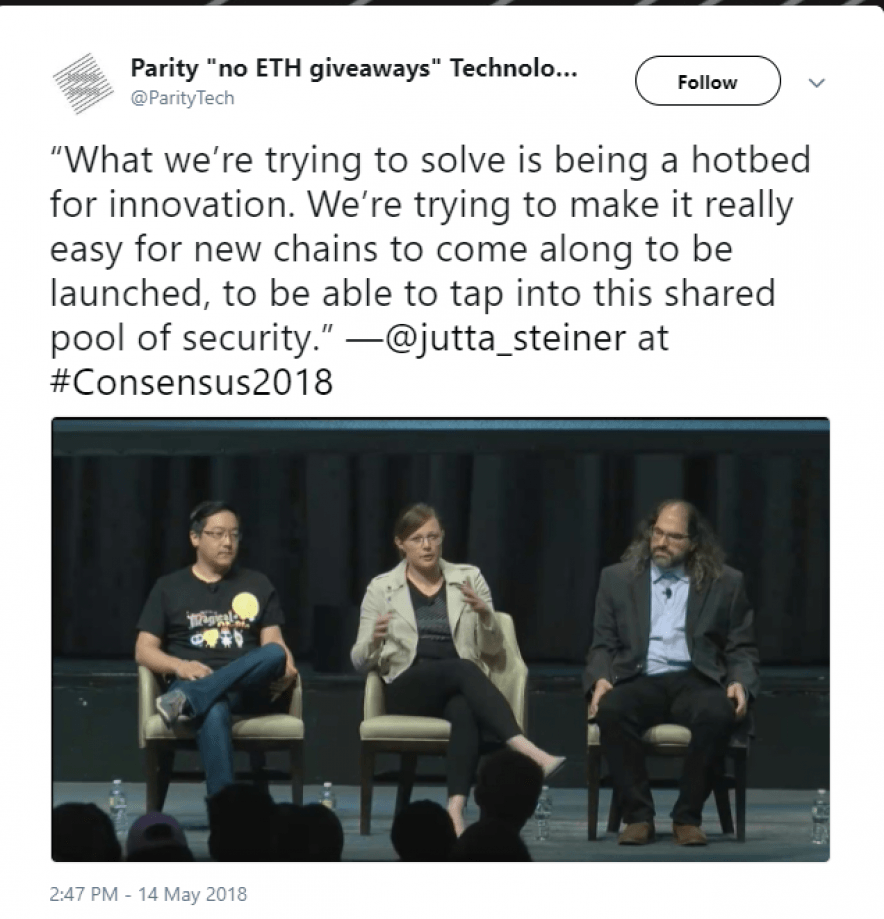 Twitter post for Parity Blockchain